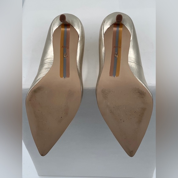NWT NIB Sam Edelman Hazel Woman’s Gold Leather High Heeled Pointed Toe Pump - Picture 13 of 14